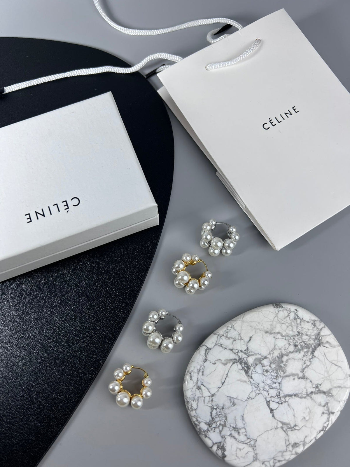 18K Celine Two-Rows Pearl Earrings
