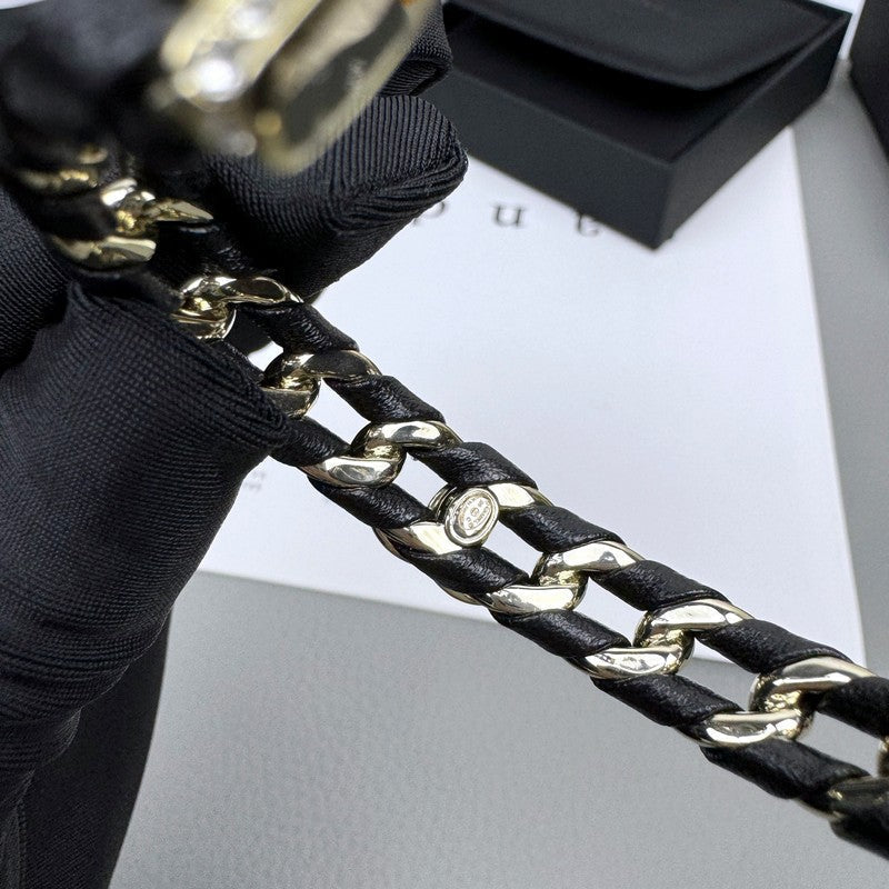 18K  Chanel 26C Black Leather Cuff Bracelet