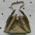 CHANEL 25S HOBO BAG 30 IN MOSS GREEN SUEDE WITH GOLD HARDWARE