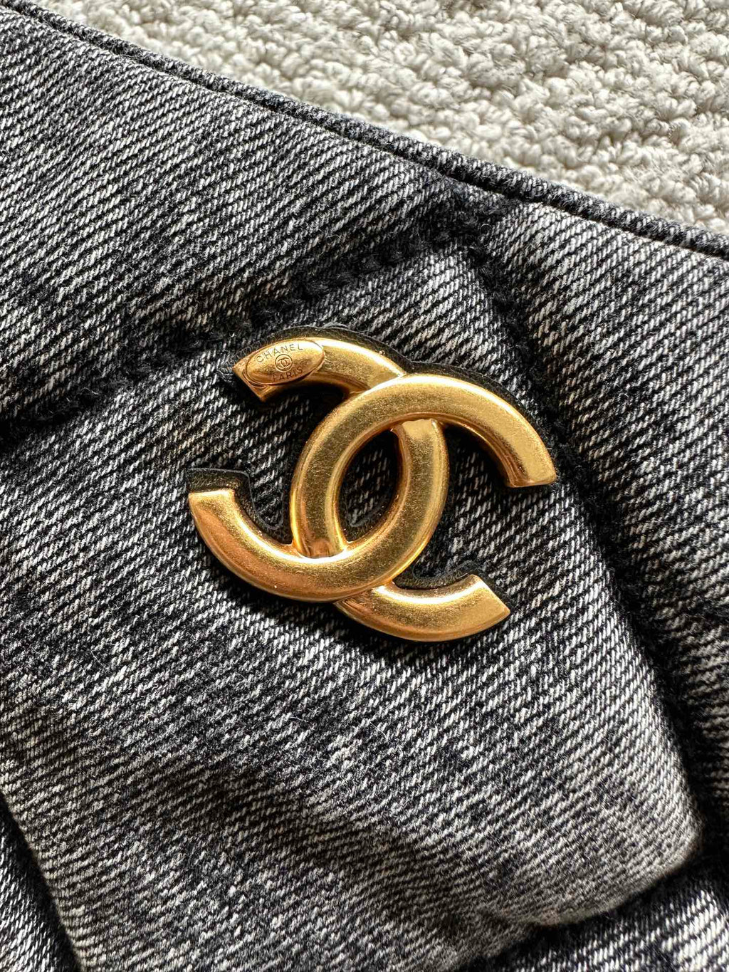 CHANEL 25S HOBO BAG 38 IN DARK GREY DENIM WITH GOLD HARDWARE