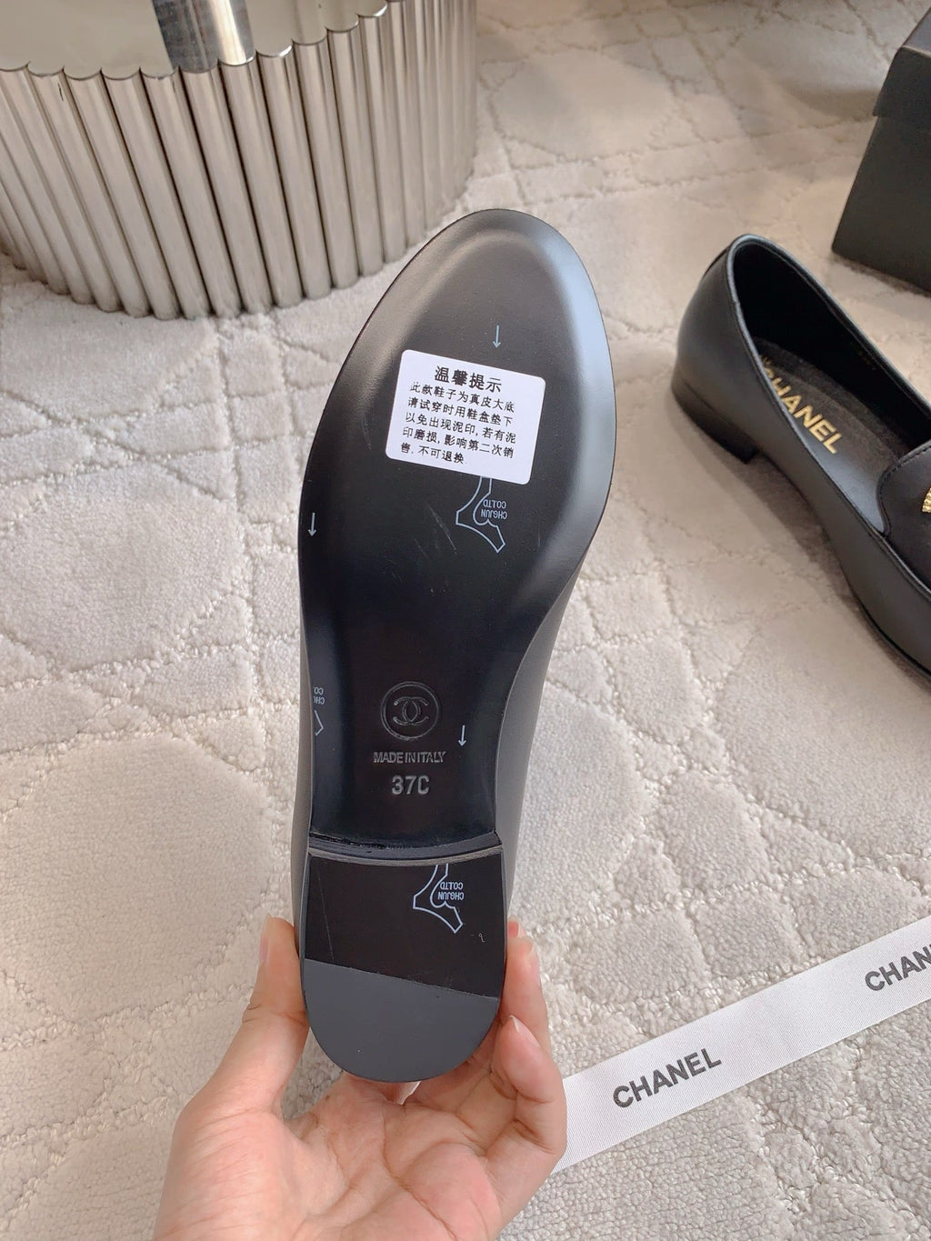 CHANEL 25S LOAFERS WITH LARGE LOGO IN BLACK CALFSKIN GOLD HARDWARE