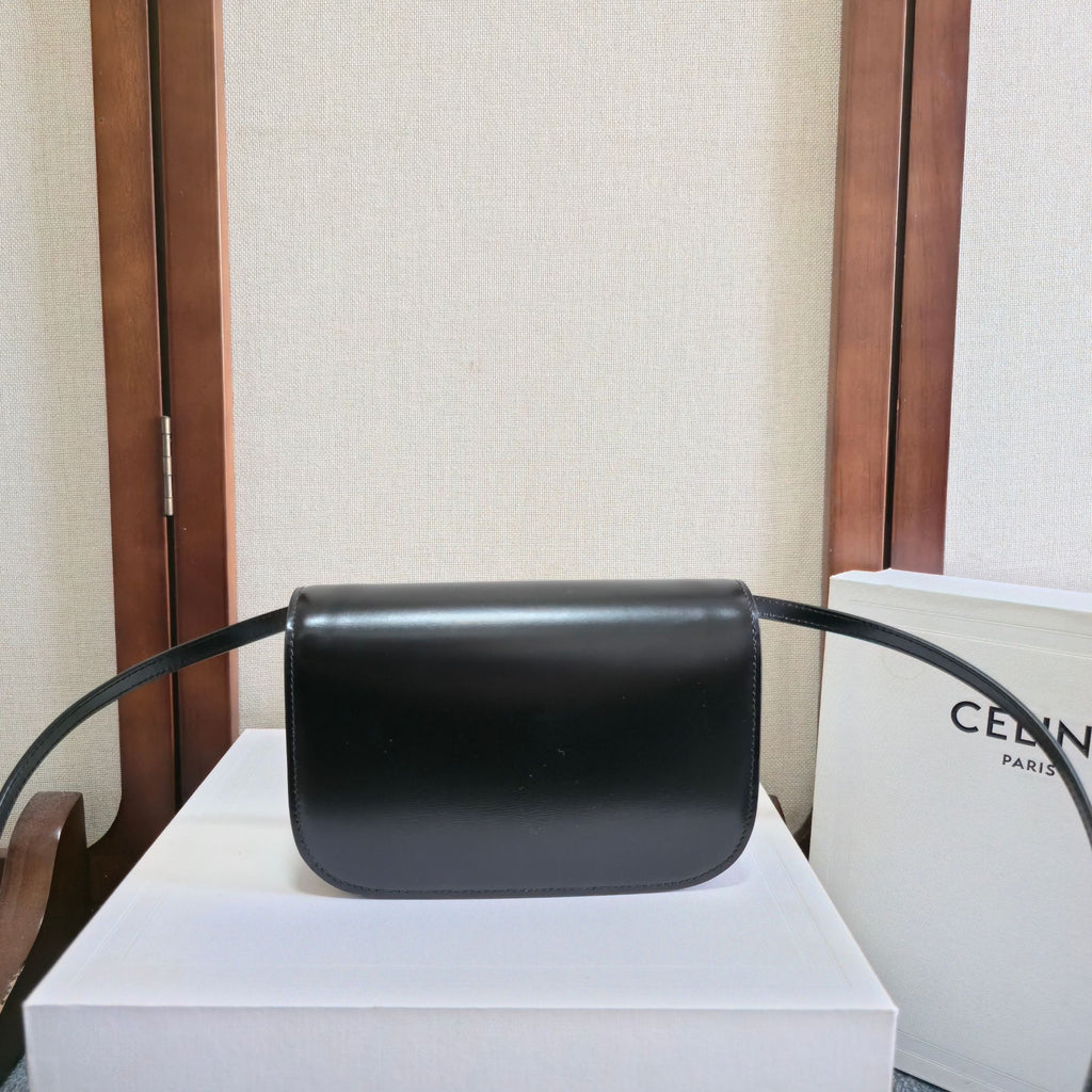 CELINE 25S DUO WALLET ON STRAP 20MM IN BLACK SHINY CALFSKIN