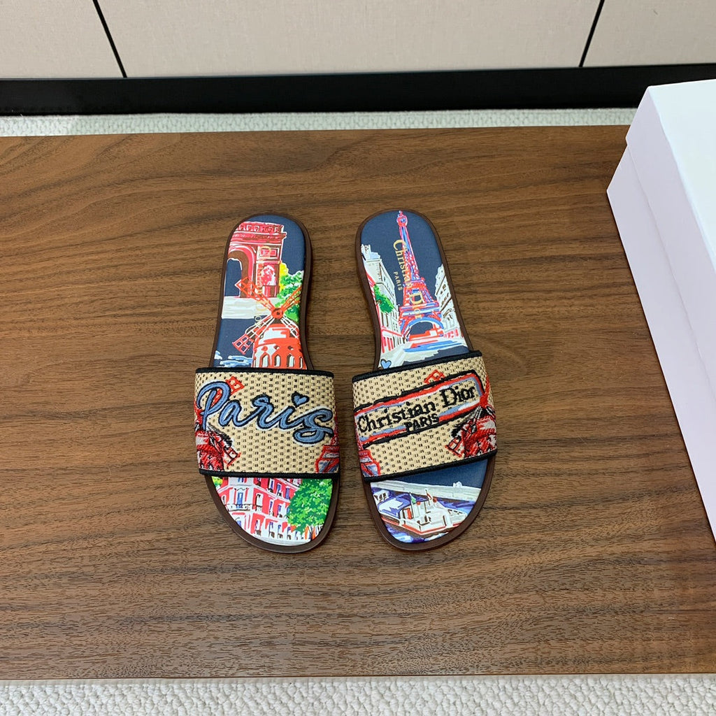 DIOR 25S DWAY SLIDE IN MULTICOLOR CALFSKIN AND FABRIC STYLE 4