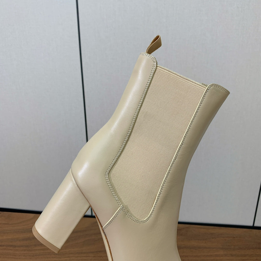 DIOR 25S ANKLE BOOTS 80 MM IN BEIGE CALFSKIN