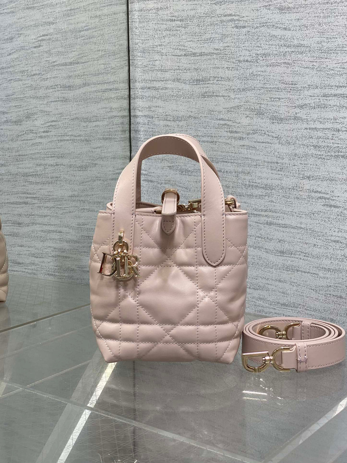 DIOR 25S ALWAYS MINI BAG 13 IN LIGHT PINK MACROCANNAGE CALFSKIN GOLD HARDWRE