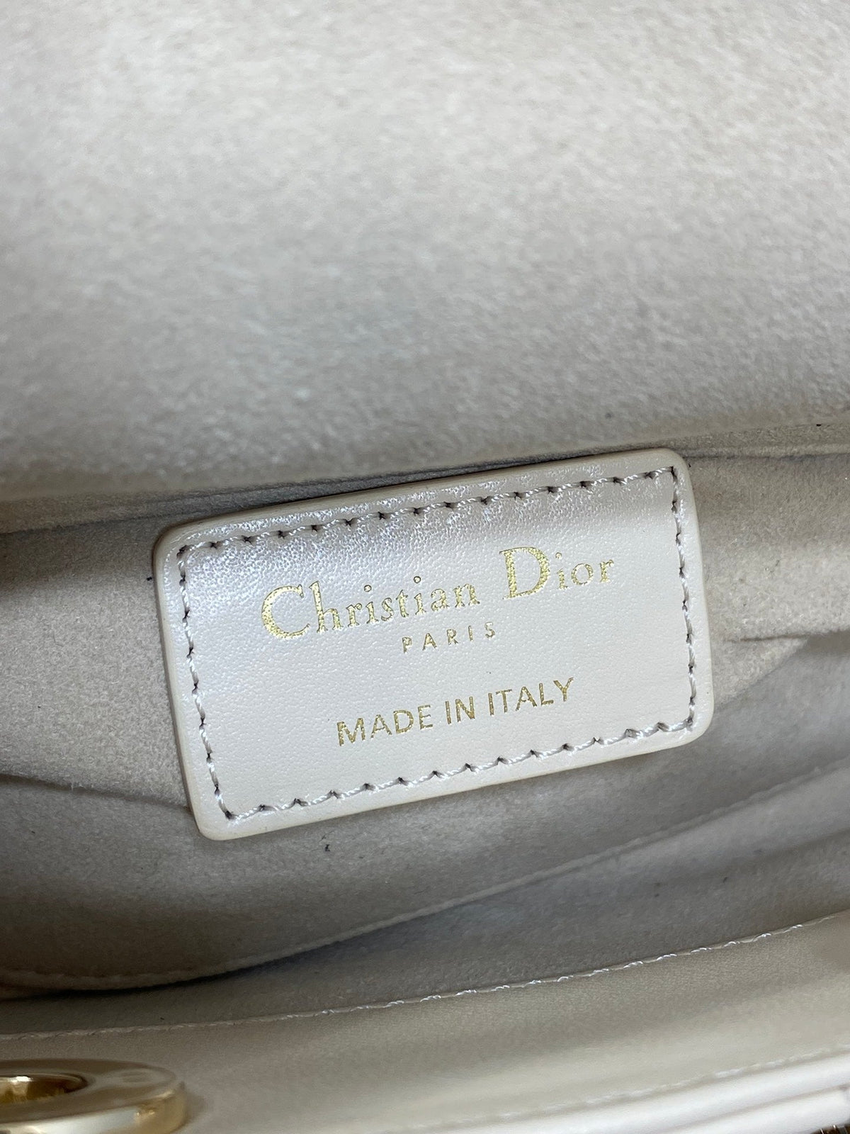 DIOR 25S MICRO LADY D-JOY 16 IN BEIGE LAMBSKIN GOLD HARDWARE