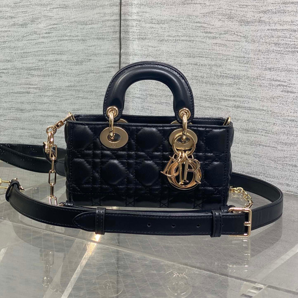 DIOR 25S MICRO LADY D-JOY 19 IN BLACK CALFSKIN GOLD HARDWRE