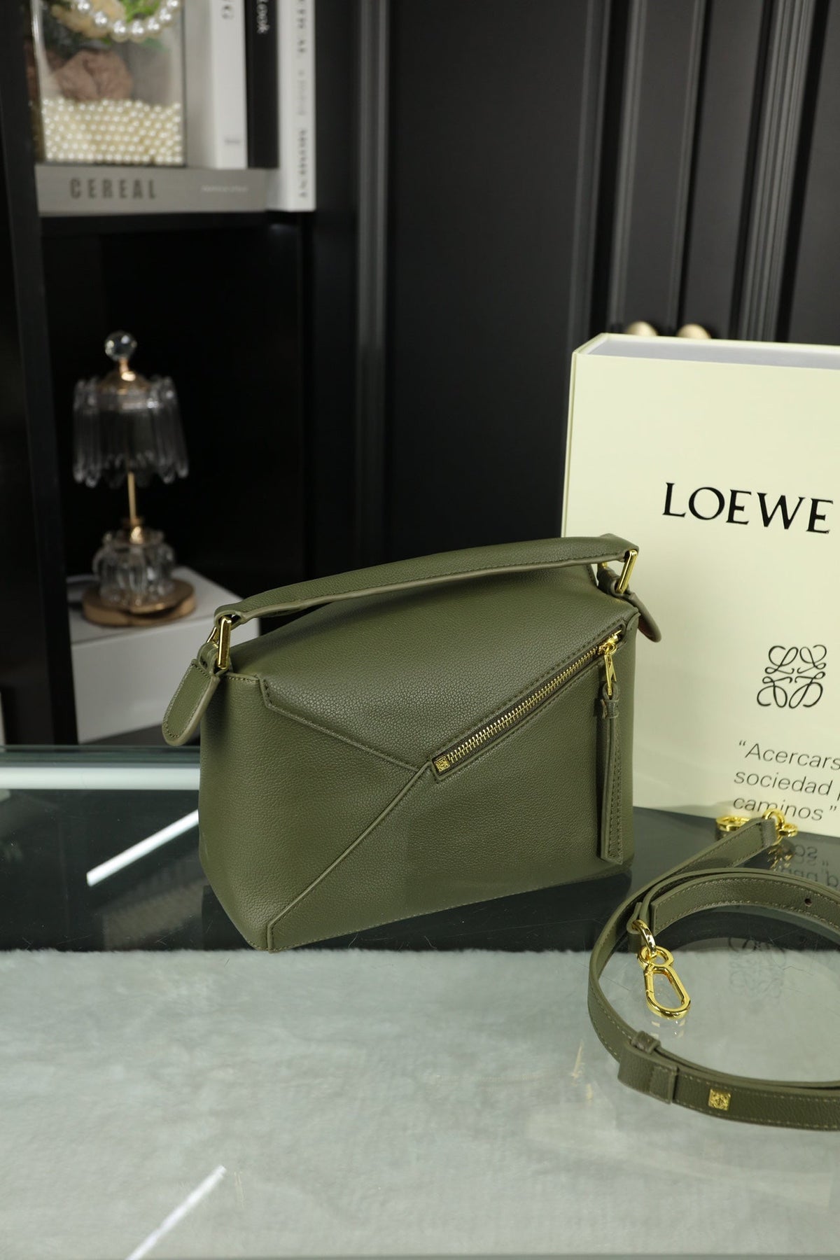LOE MINI PUZZLE 23 BAG IN DARK OLIVE GREEN CALFSKIN - NO FABRIC STRAP