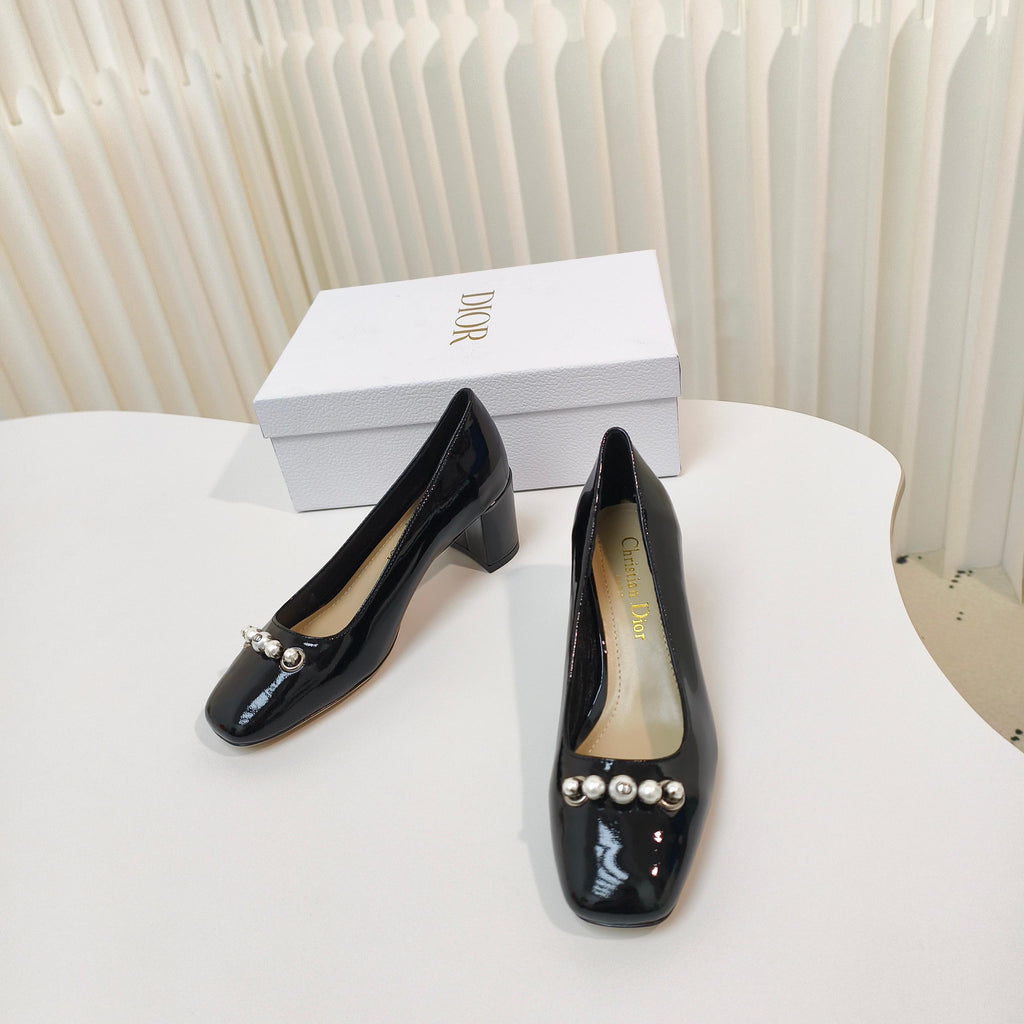 DIOR HIGH HEEL 55 MM 25S IN BLACK LAMBSKIN PEARL DETAILING