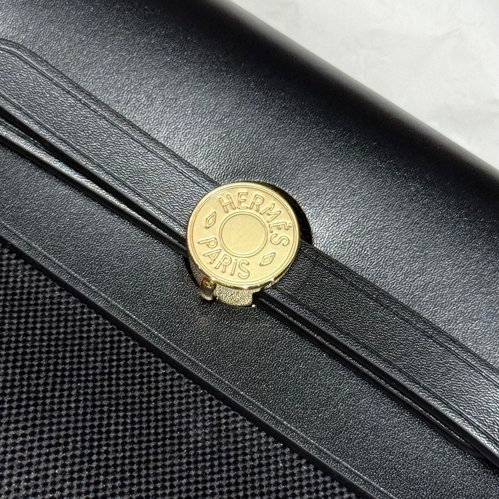 HERMES 25S MINI HERBAG 20 IN FULL BLACK CANVAS GOLD HARDWARE