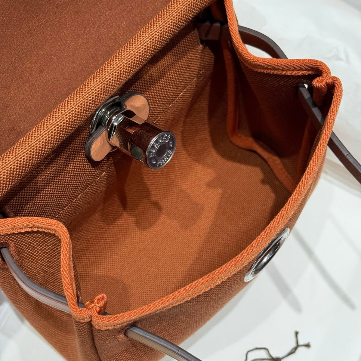 HERMES 25S MINI HERBAG 20 IN COPPER BROWN CANVAS SILVER HARDWARE