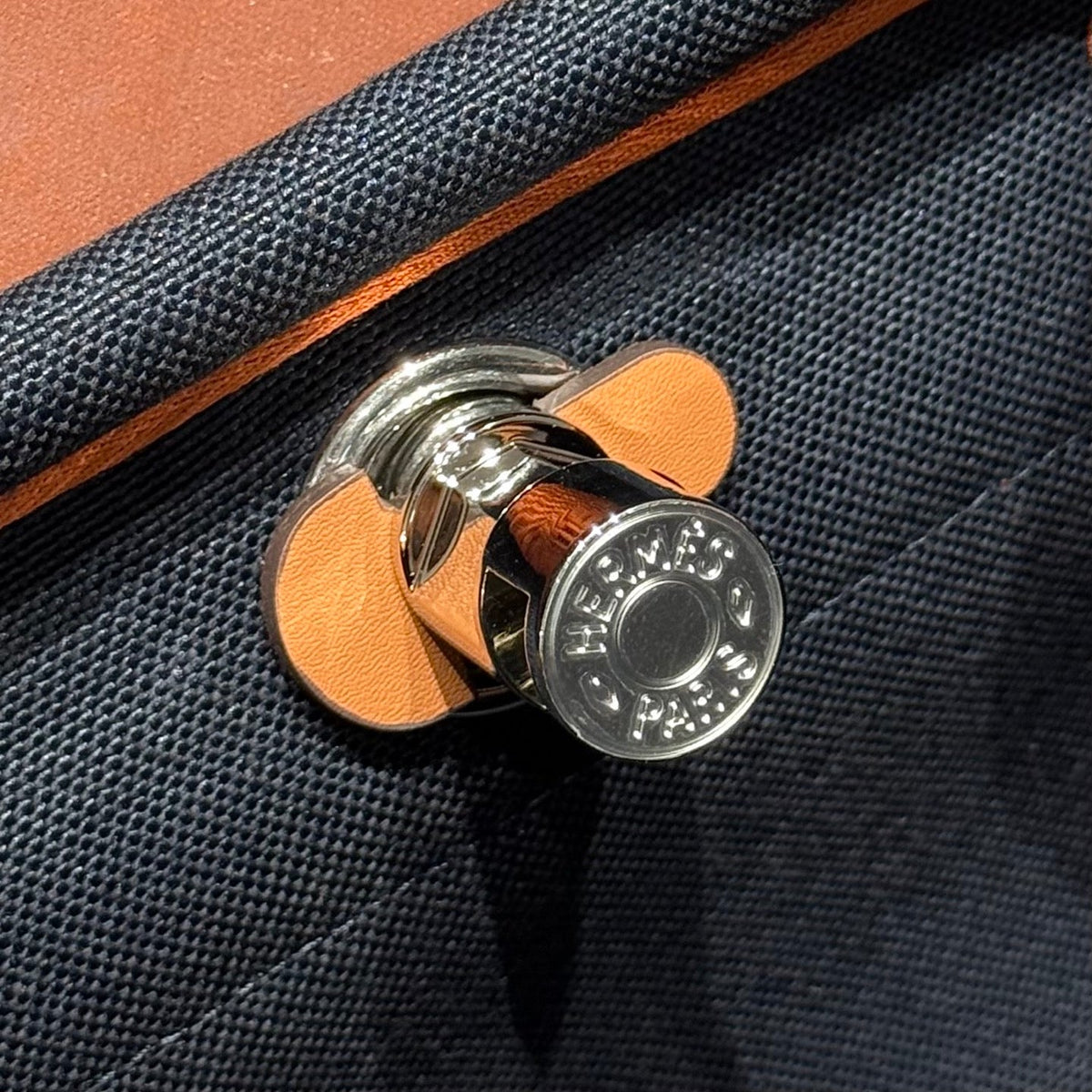 HERMES 25S MINI HERBAG 20 IN NAVY BLUE CANVAS SILVER HARDWARE