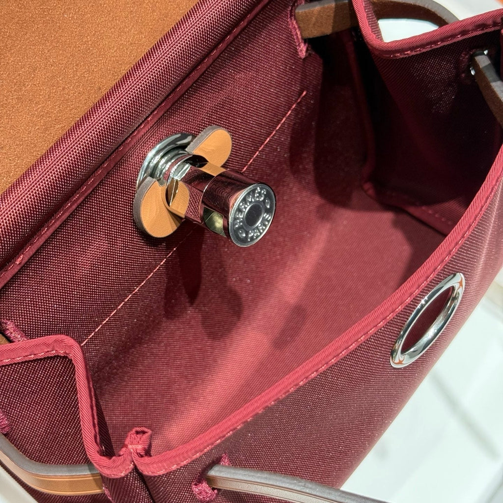 HERMES 25S MINI HERBAG 20 IN PLUM RED CANVAS SILVER HARDWARE