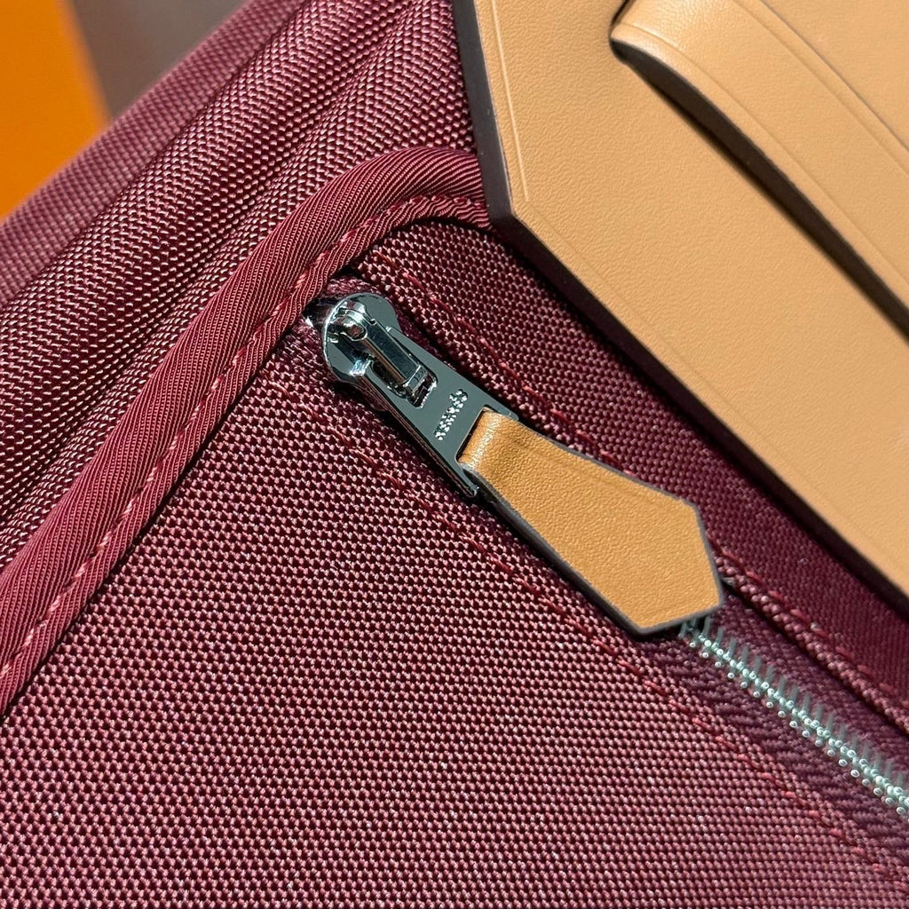 HERMES 25S MINI HERBAG 20 IN PLUM RED CANVAS SILVER HARDWARE