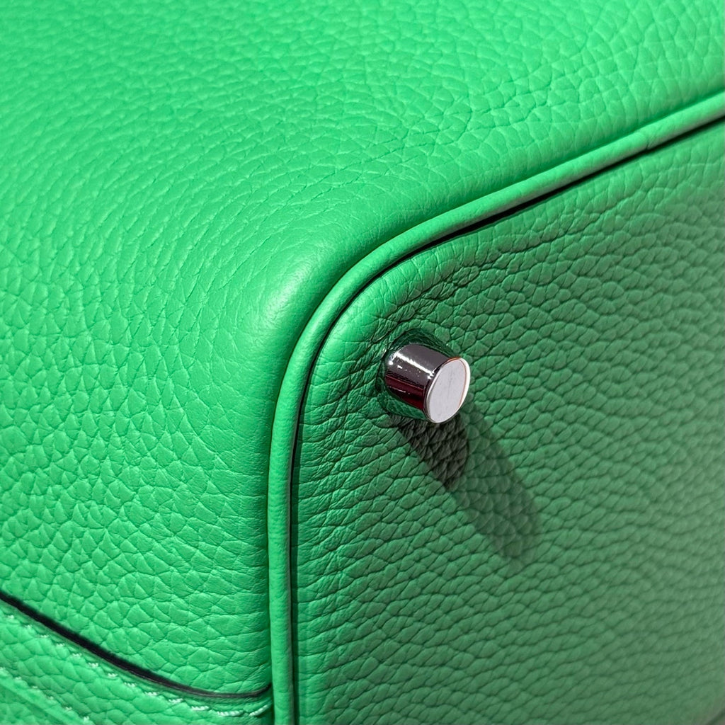 HERMES 25S PICOTIN LOCK 18 IN SPRING GREEN CALFSKIN SILVER HARDWARE
