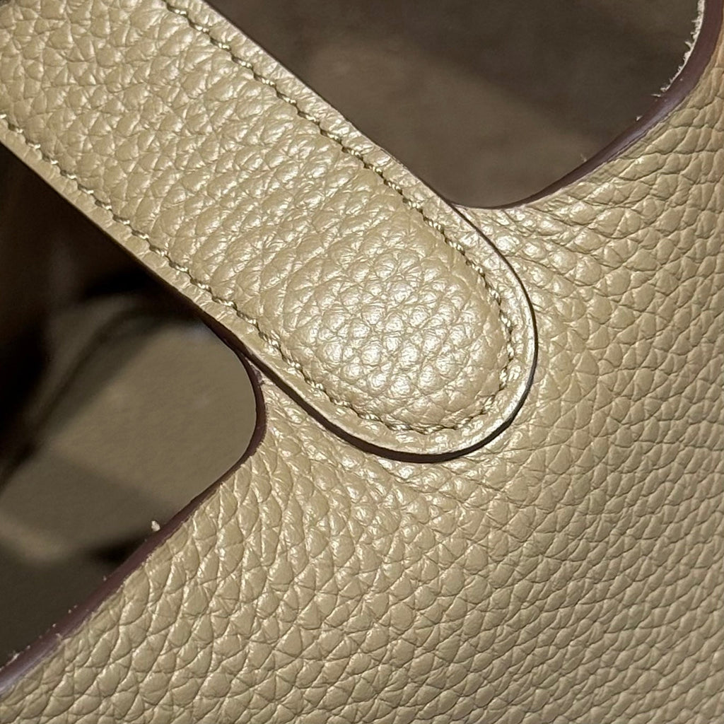 HERMES 25S PICOTIN LOCK 22 IN TAN BROWN CALFSKIN GOLD HARDWARE