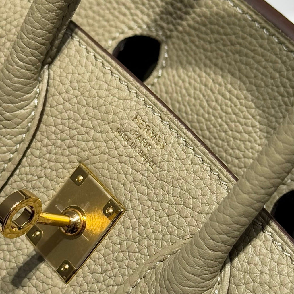 HERMES 25S MEDIUM BIRKIN 25 IN DARK KHAKI CALFSKIN GOLD HARDWARE