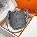 HERMES 25S MINI EVELYNE 18 IN CHARCOAL GRAY PATTERNED STRAP CALFSKIN SILVER HARDWARE