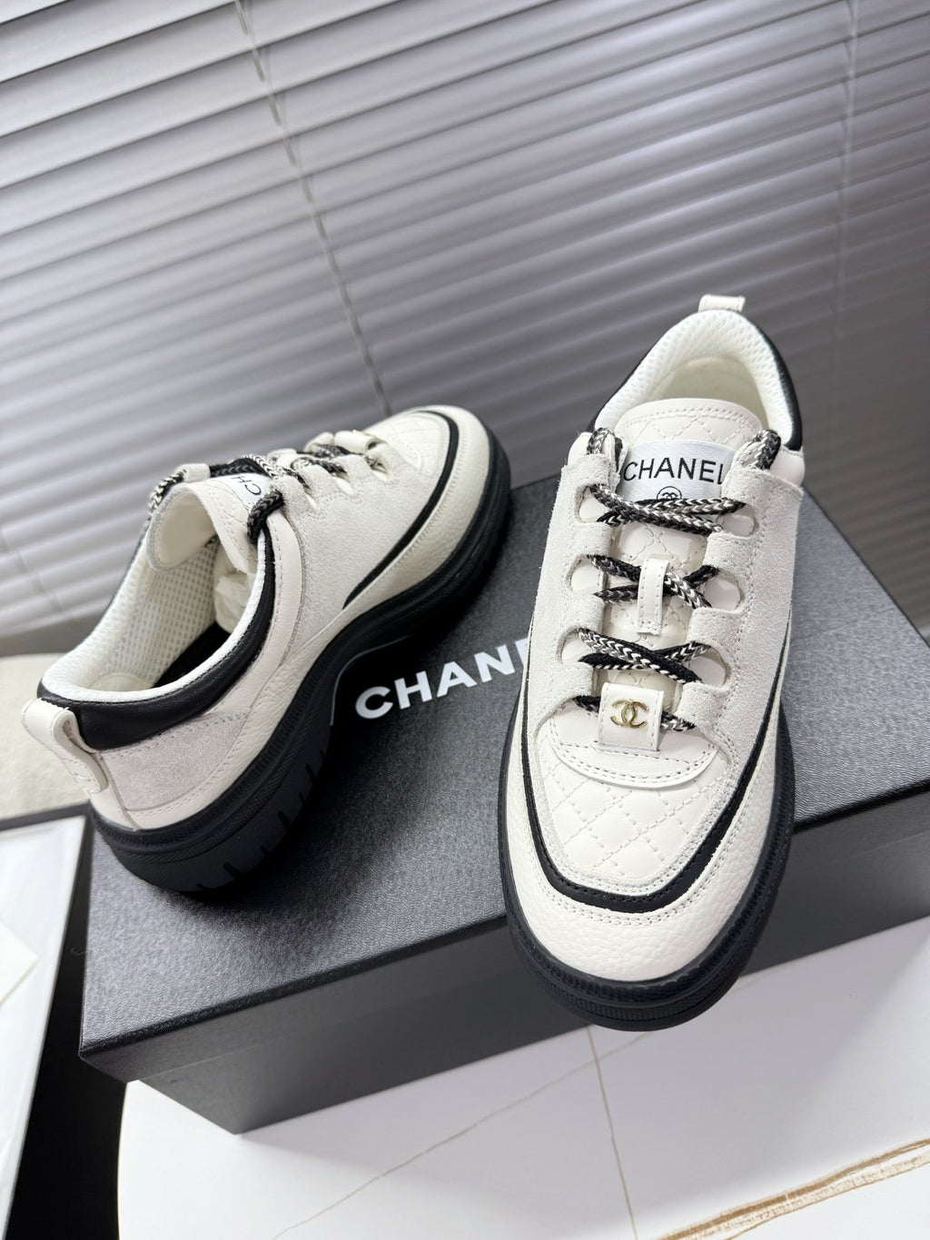 CHANEL 25S SNEAKERS 35MM IN WHITE CALFSKIN
