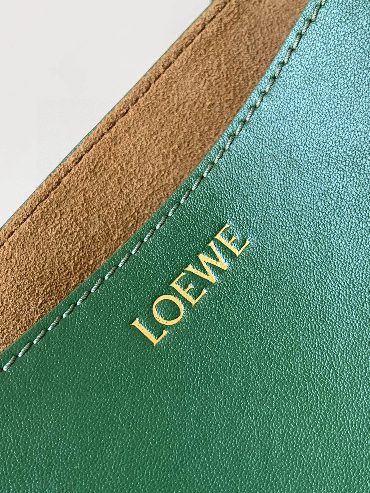 LOEWE 25S PUZZLE FOLD BAG 31 IN AMBER HUNTER GREEN SHINY CALFSKIN