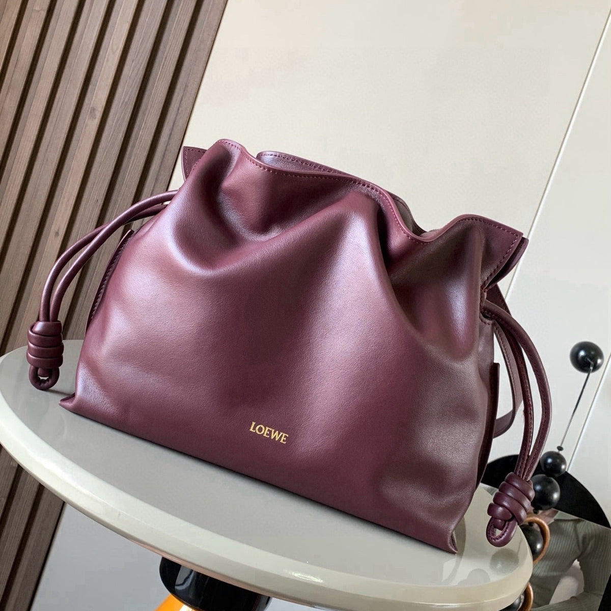 LOEWE 25S LARGE FLAMENCO CLUTCH BAG 30 IN DARK ROSEWOOD CALFSKIN
