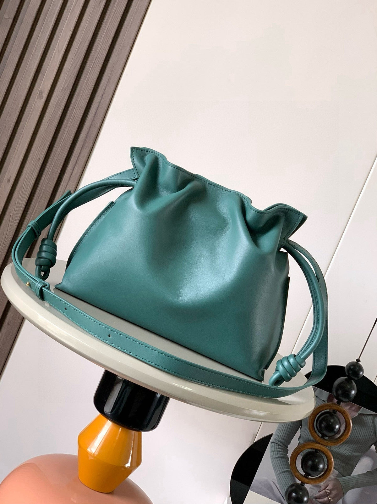 LOEWE 25S LARGE FLAMENCO CLUTCH BAG 30 IN DEEP TEAL CALFSKIN