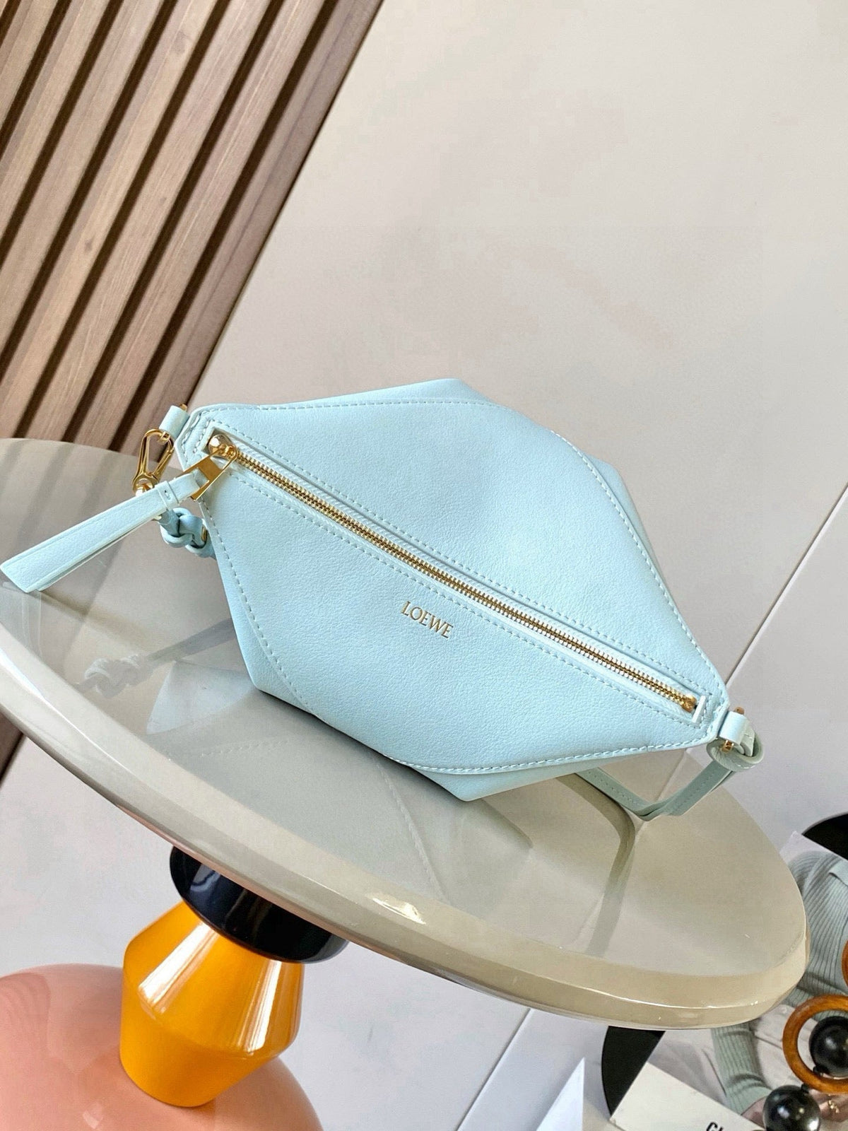 LOEWE 25S PUZZLE FOLD BAG 23 IN PALE BLUE CALFSKIN