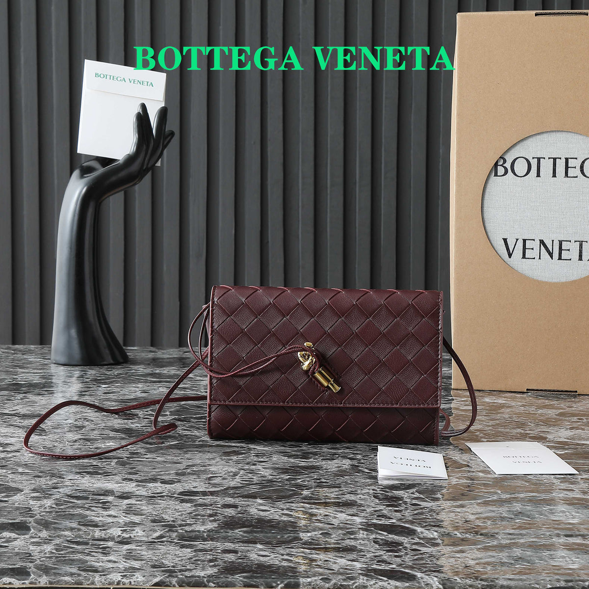 BOTTEGA VENETA 25S ANDIAMO POUCH 19 IN DEEP MAROON CALFSKIN GOLD HARDWARE