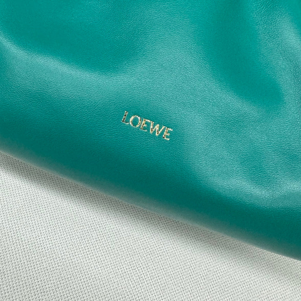 LOE MEDIUM 30 FLAMENCO PURSE BUCKET IN TEAL GREEN LAMBSKIN