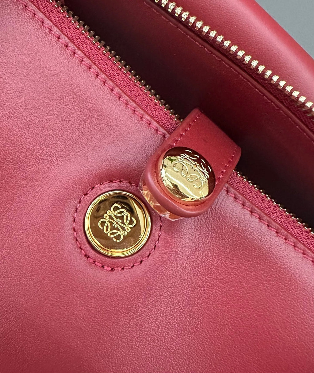 LOEWE 25S MADRID BAG 28 IN CHERRY RED CALFSKIN GOLD HARDWARE