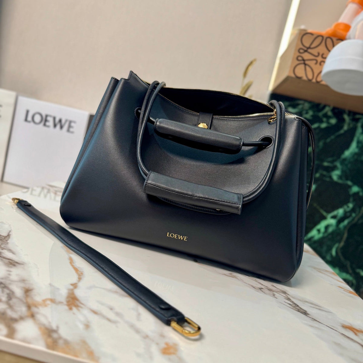 LOEWE 25S LARGE MADRID BAG 33 IN BLACK CALFSKIN GOLD HARDWARE
