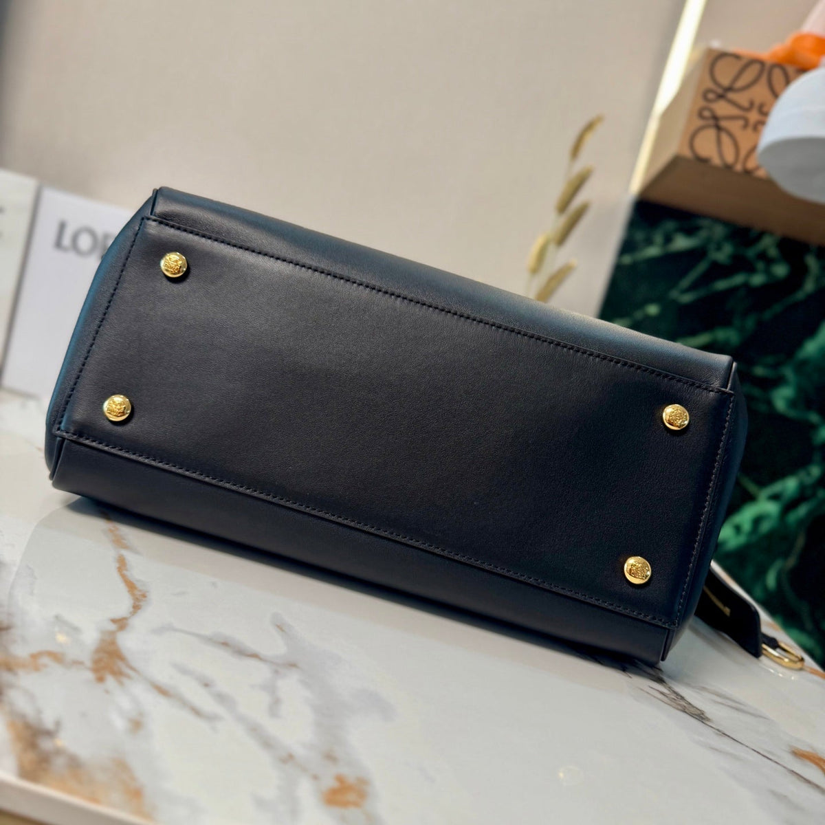 LOEWE 25S LARGE MADRID BAG 33 IN BLACK CALFSKIN GOLD HARDWARE