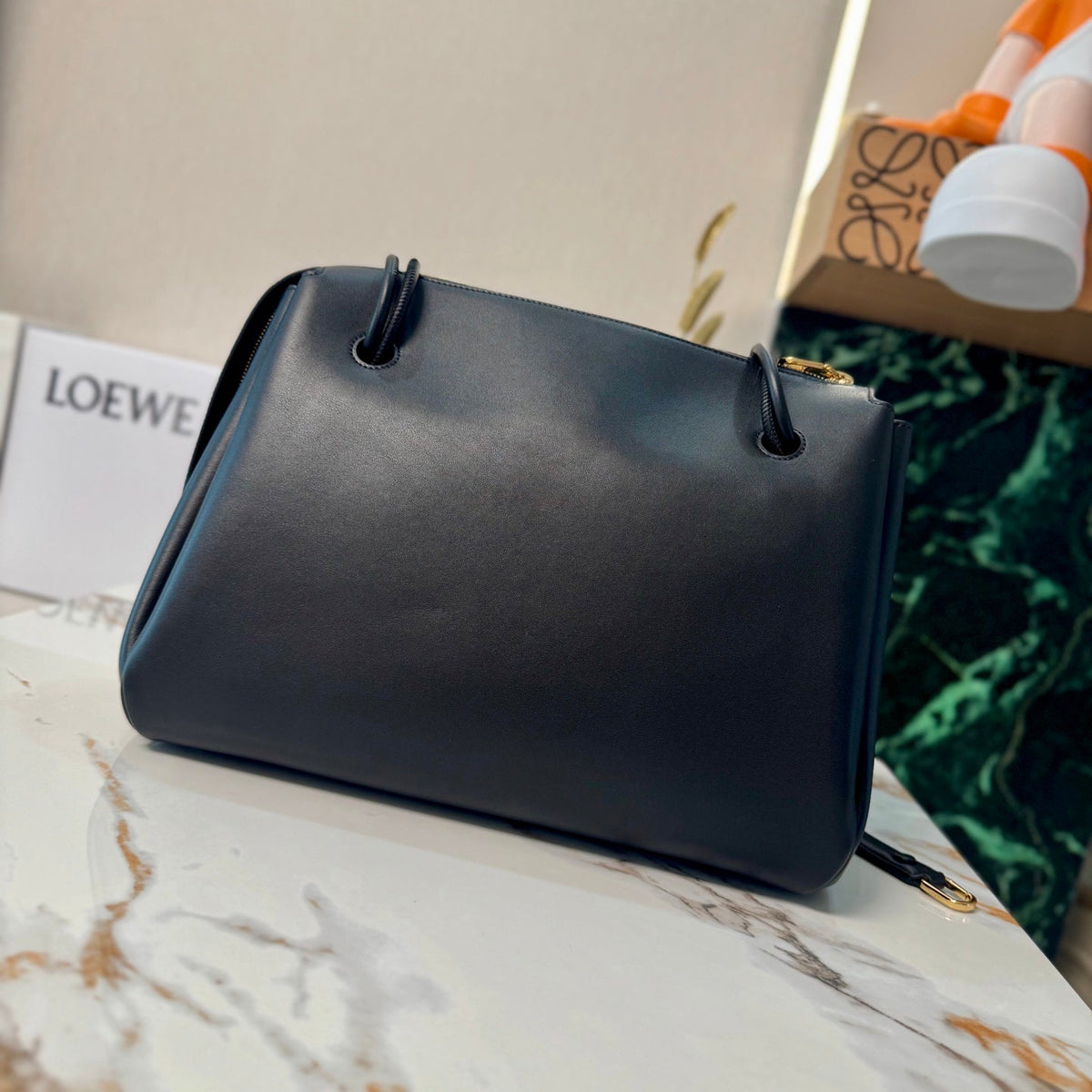 LOEWE 25S LARGE MADRID BAG 33 IN BLACK CALFSKIN GOLD HARDWARE
