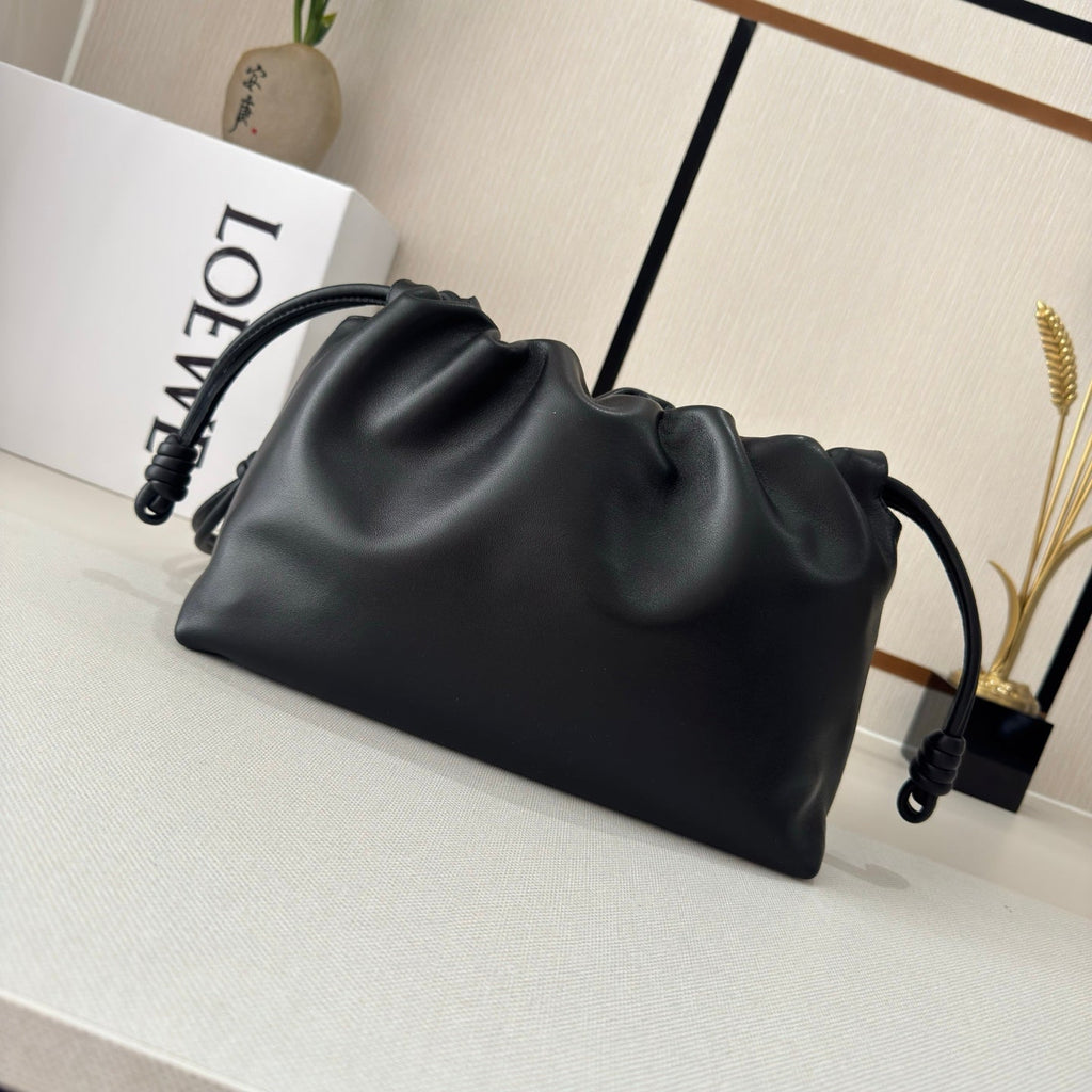 LOEWE 25S FLAMENCO PURSE 30 IN FULL BLACK NAPPA LEATHER GOLD HARDWARE