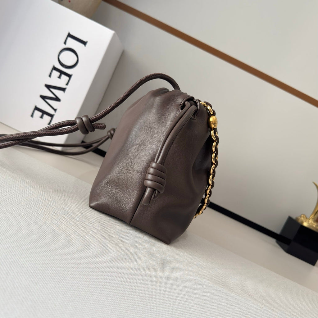 LOEWE 25S FLAMENCO PURSE 30 IN BROWN NAPPA LEATHER GOLD HARDWARE
