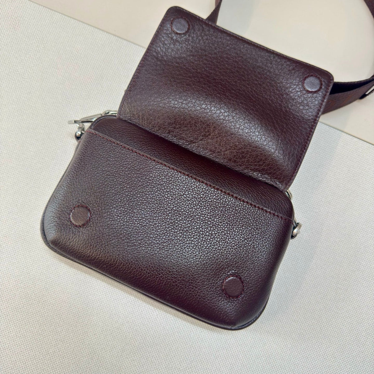 LOEWE 25S PEBBLE BAG 20 IN DARK ROSEWOOD CALFSKIN SILVER HARDWARE