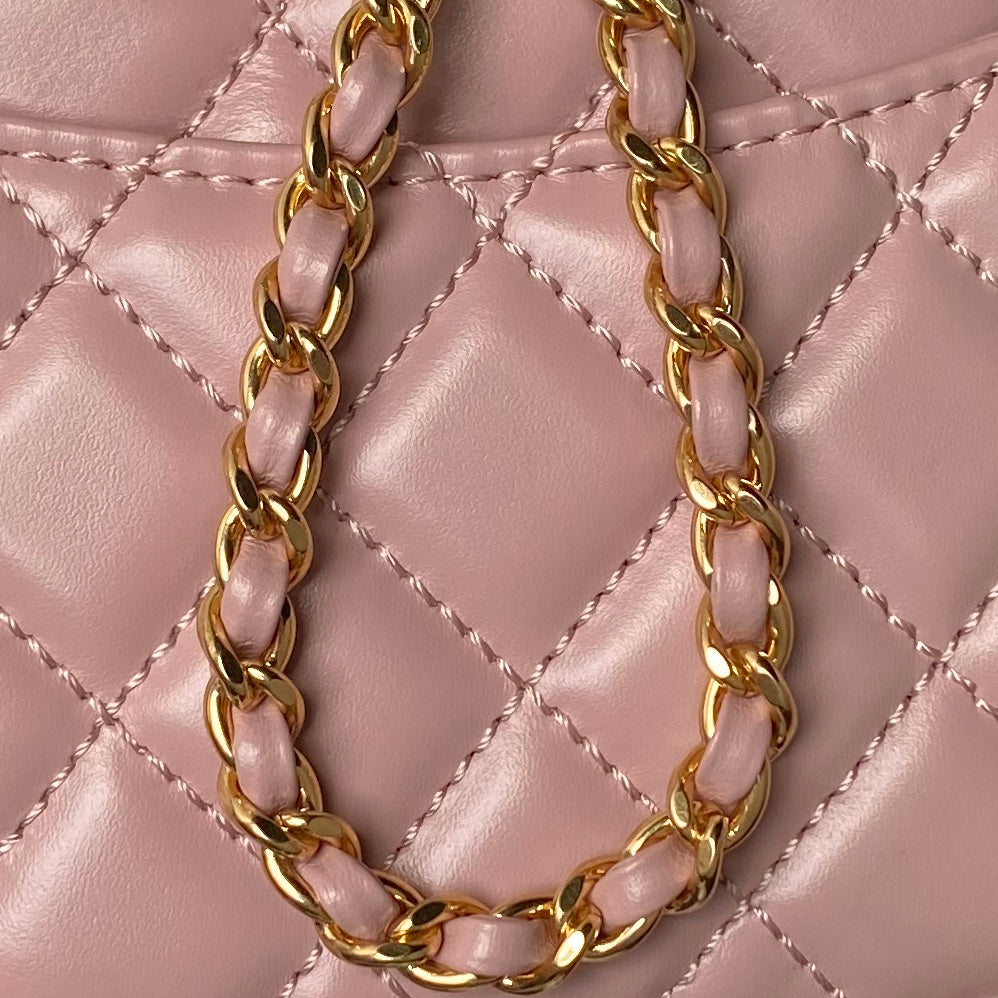 CHANEL 25S CLASSIC COCO HANDLE BAG 23 CM IN LIGHT PINK LAMBSKIN WITH GOLD HARDWARE