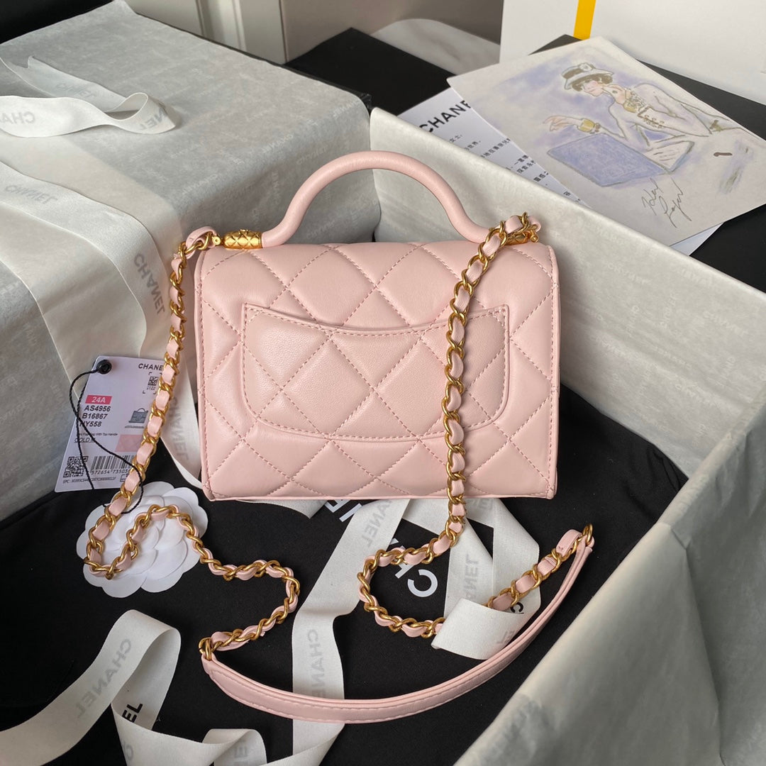 CHANEL 25S FLAP BAG 18 CM IN LIGHT PINK LAMBSKIN WITH TOP HANDLE
