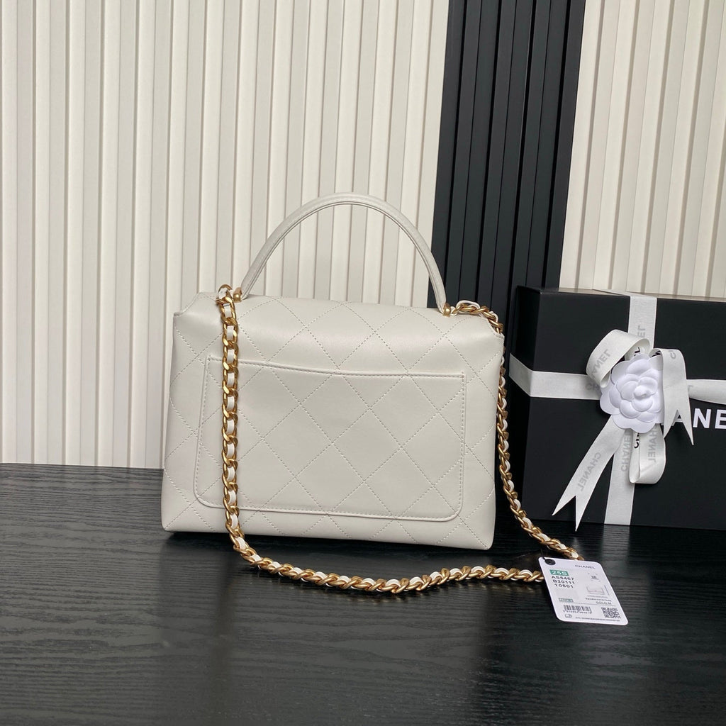 CHANEL 25S FLAP BAG 28 IN WHITE CALFSKIN WITH GOLD HARDWARE