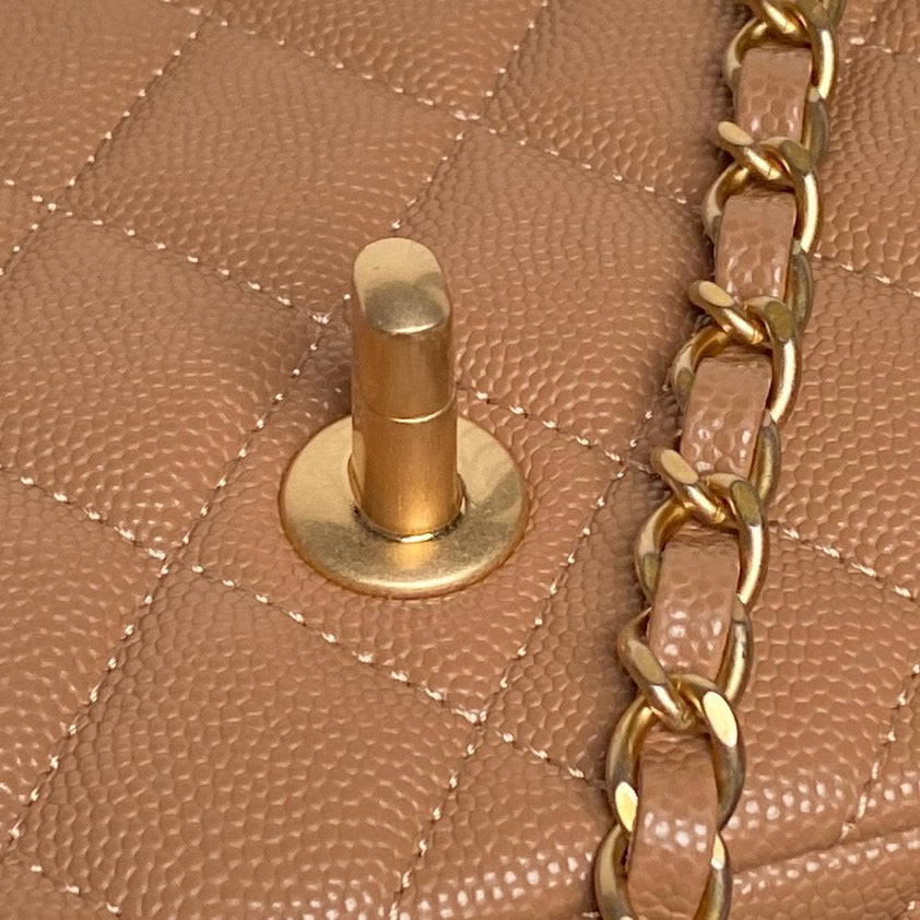 CHANEL 25S FLAP BAG 19 IN CARAMEL CALFSKIN GOLD HARDWARE