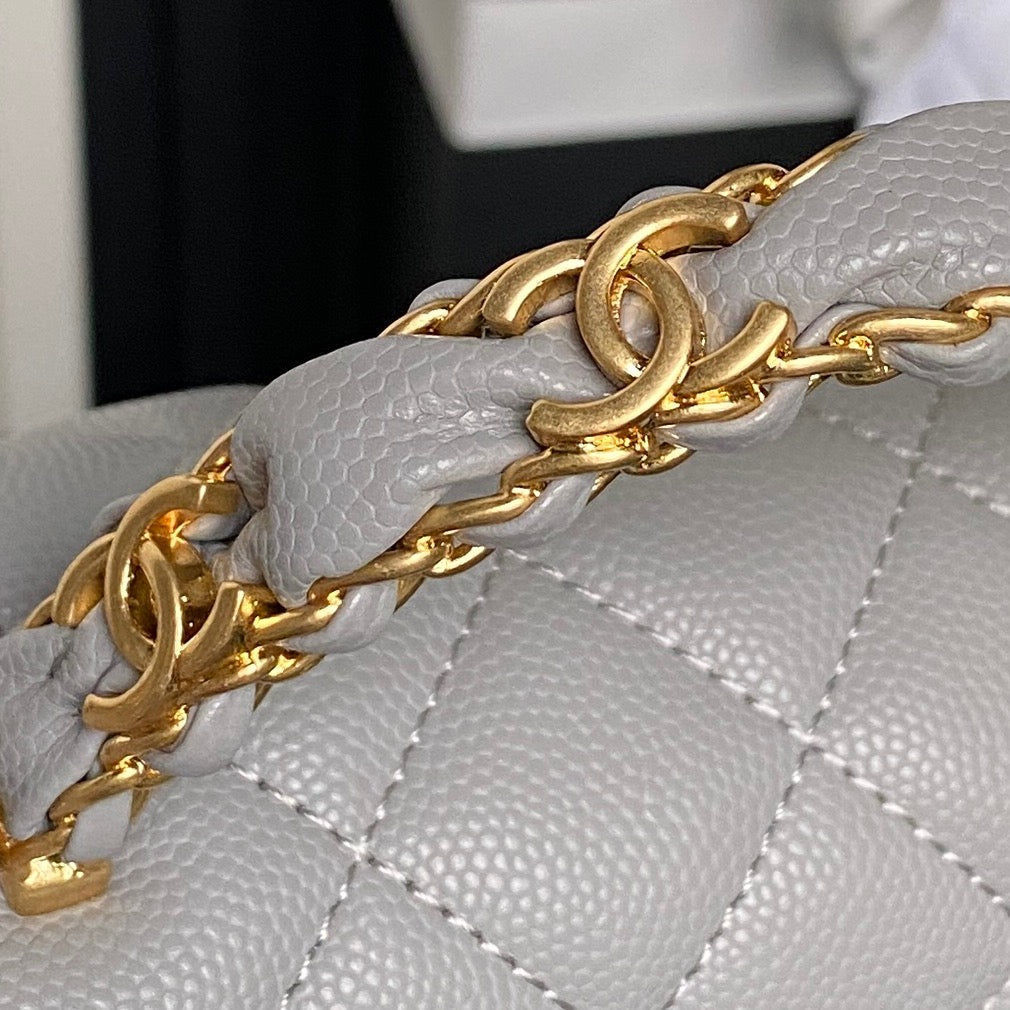 CHANEL 25S FLAP BAG 22 IN CHARCOAL GRAY CALFSKIN GOLD HARDWARE