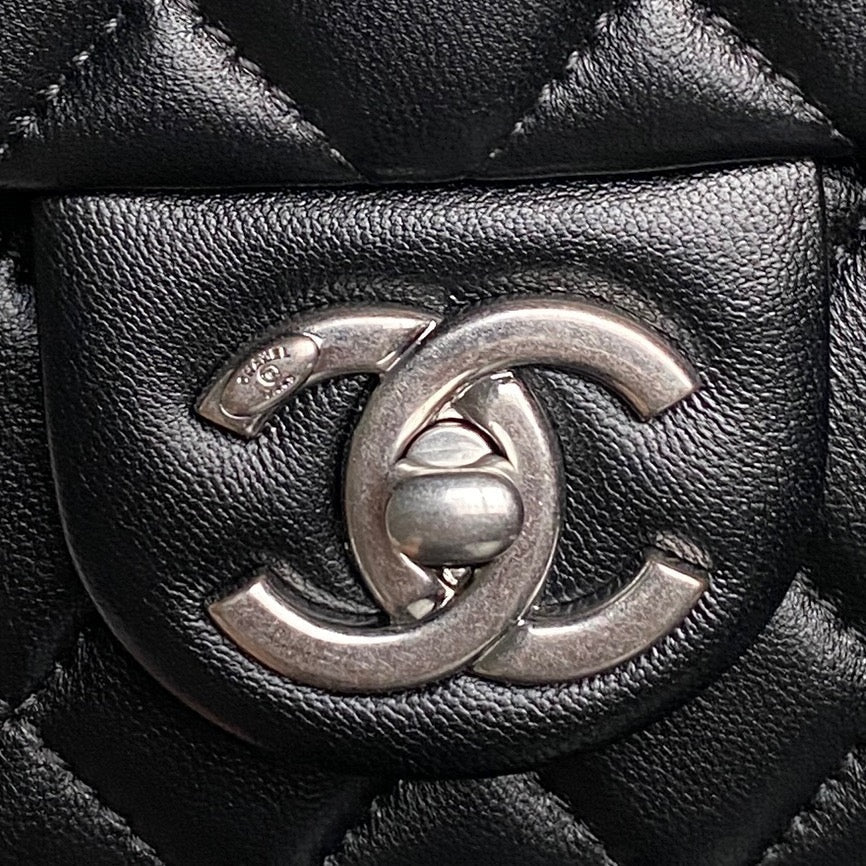 CHANEL 25S FLAP BAG 23 IN BLACK CALFSKIN SILVER HARDWARE