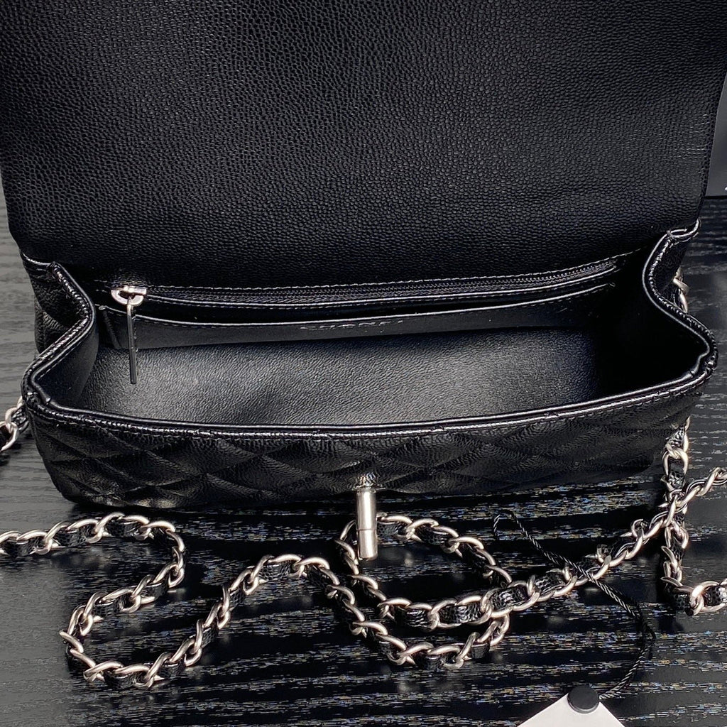 CHANEL 25S FLAP BAG 19 IN BLACK CALFSKIN SILVER HARDWARE