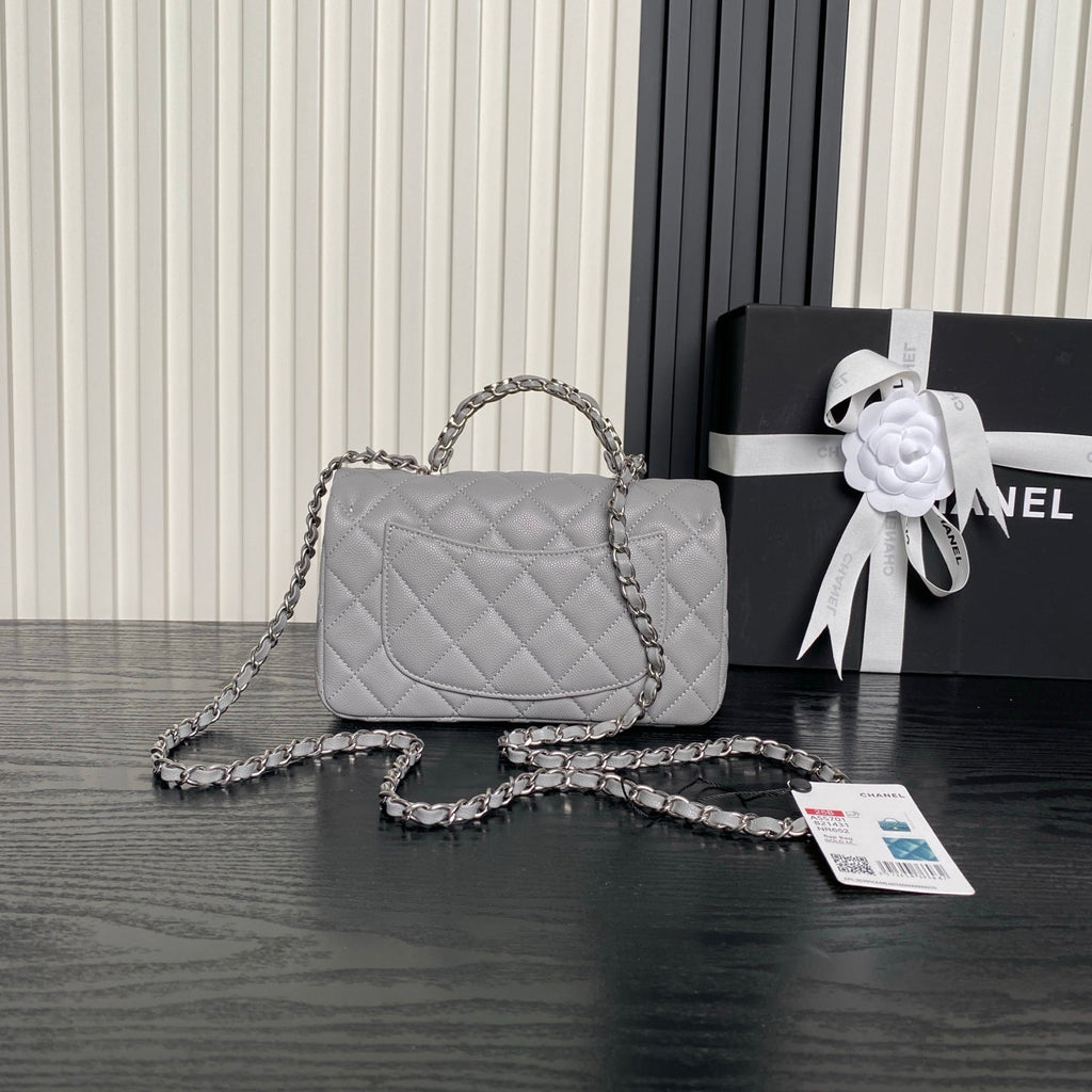 CHANEL 25S FLAP BAG 19 IN CHARCOAL GRAY CALFSKIN SILVER HARDWARE