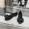 CHANEL 25S ROUND TOE BALLET FLATS WITH A BOW IN BLACK CALFSKIN