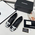 CHANEL 25S DANCE SHOES WITH PRINTED LOGO IN BLACK CALFSKIN