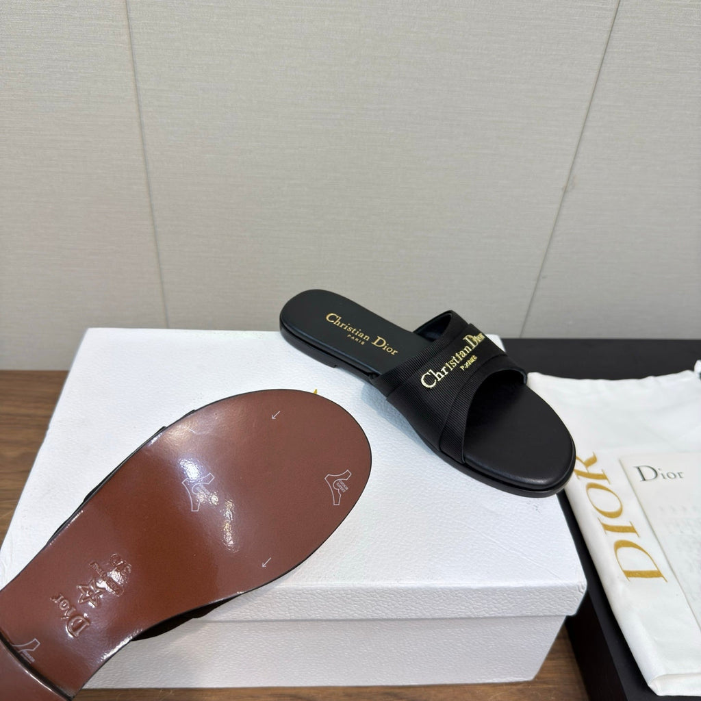DIOR SANDAL 25S IN BLACK LAMBSKIN AND FABRIC WITH GOLD HARDWARE