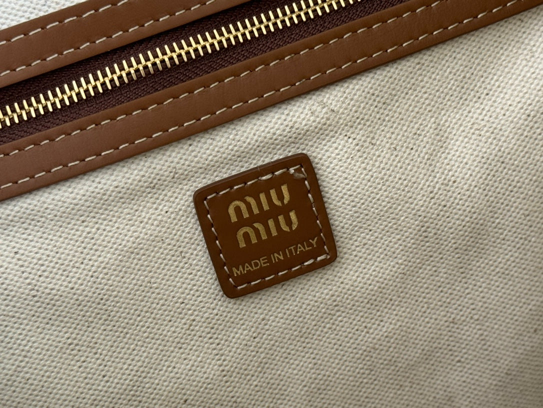 MEDIUM BACKPACK 29.5 IN GREY CANVAS BROWN CALFSKIN