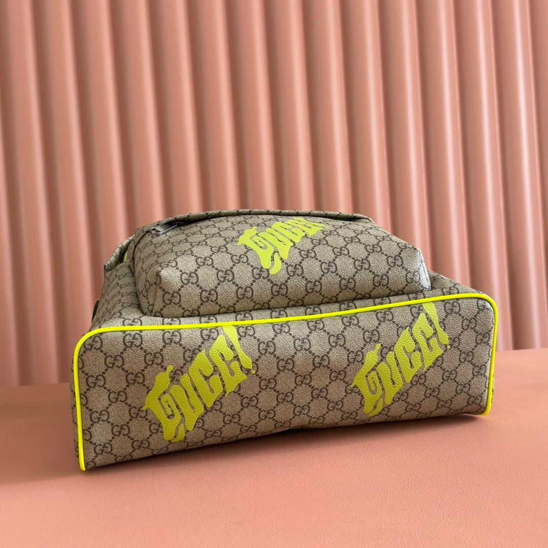 GUCCI MEDIUM BACKPACK WITH PRINT 41 LIME GREEN IN CALFSKIN