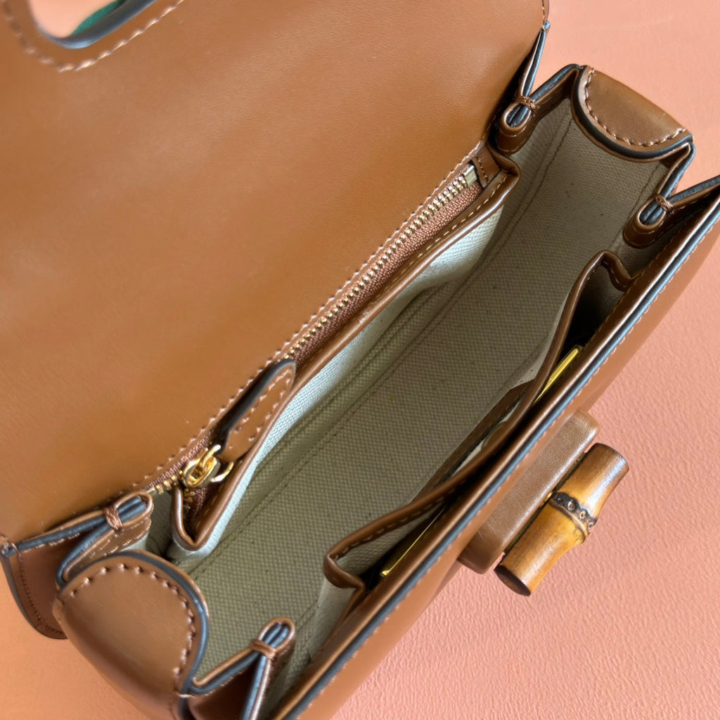 GUCCI BAMBOO MINI BAG 21 BROWN IN CALFSKIN